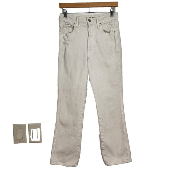 AMO Bella‎ White Oak Ankle Jeans 26 Off White Straight Leg Distressed USA Made - Picture 1 of 12
